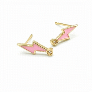 𝅺PINK enamel lightening bolt earrings